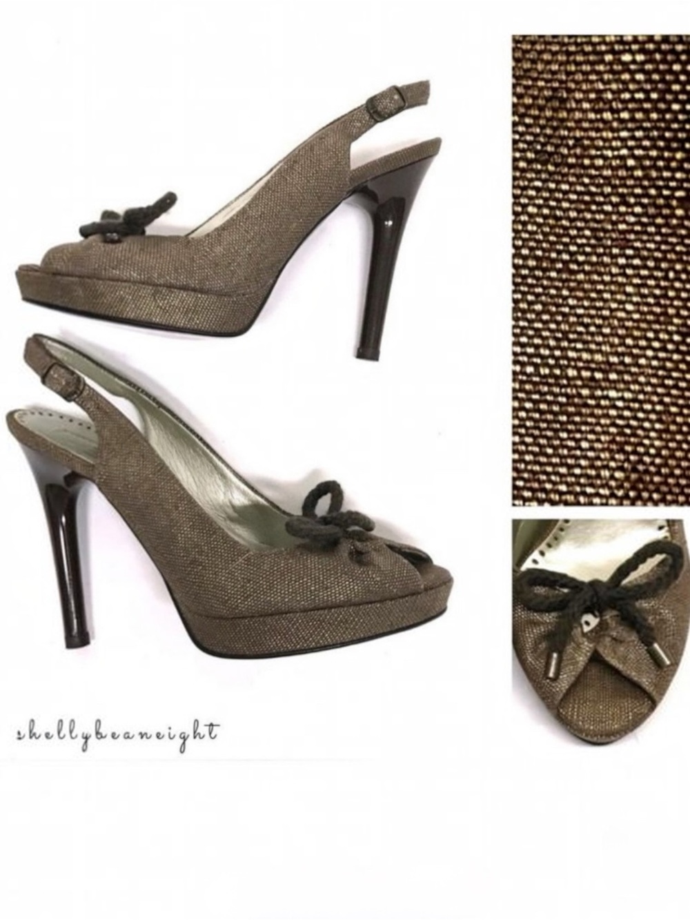STELLA McCARTNEY Bronze SHIMMER Canvas Bow Heel 36